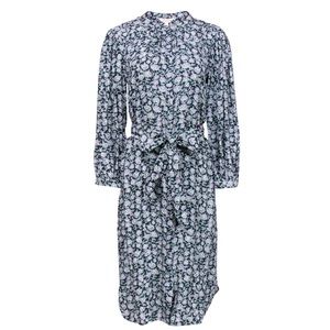 Rebecca Taylor Silk Green Navy Purple Midi Shirt dress